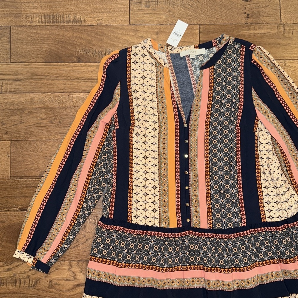 LOFT Women’s Long-Sleeve Tiered Swing Dress - Size S - Picture 3 of 16